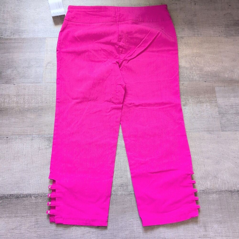 Nina Leonard Capri Pant Womens M Pink Pull Cutout Hem Casual Stretch - Picture 2 of 6